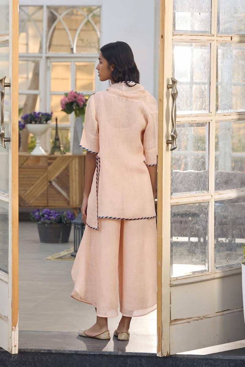 Peach Linen Cape with Contrast Edge Trim