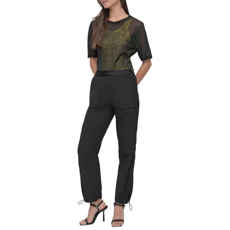 Black High-Rise Nylon Utility Straight-Leg Trousers