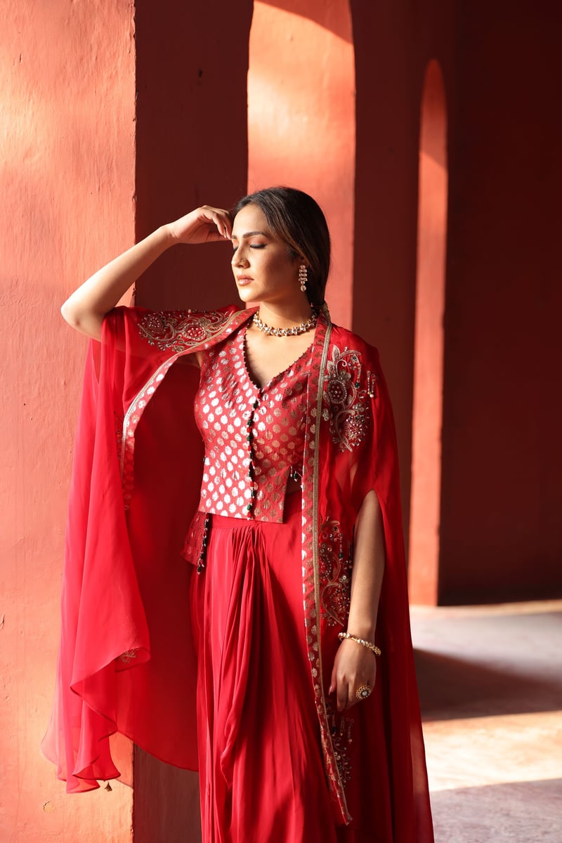 Red Chanderi Dhoti Set