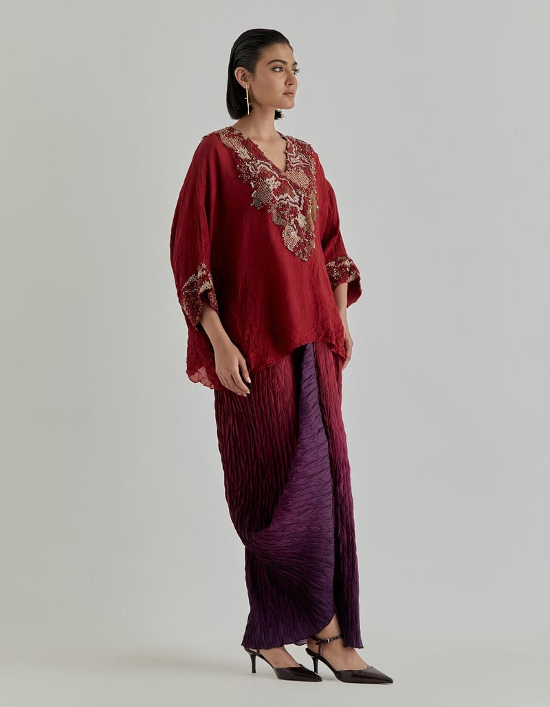 Rosette Nomad Drape Skirt Paired With Poncho Top