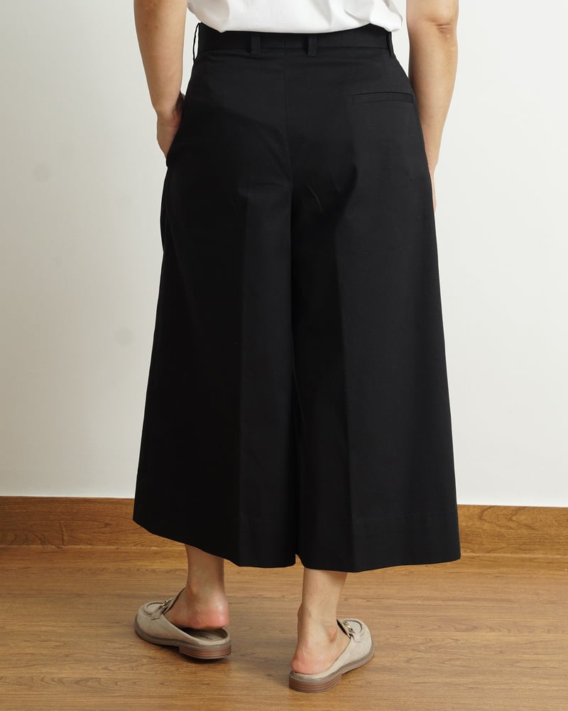 Black Cotton Tailored Wide-Leg Culottes