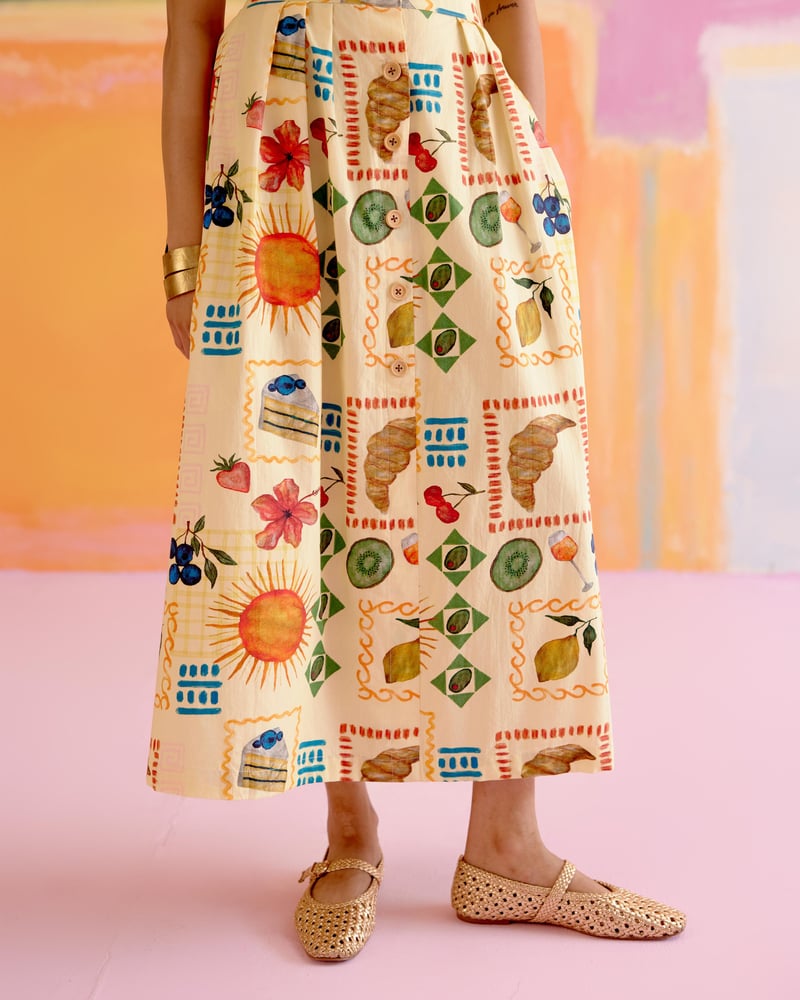 Yellow Printed Cotton Crop Top and Maxi Skirt Co-ord Set