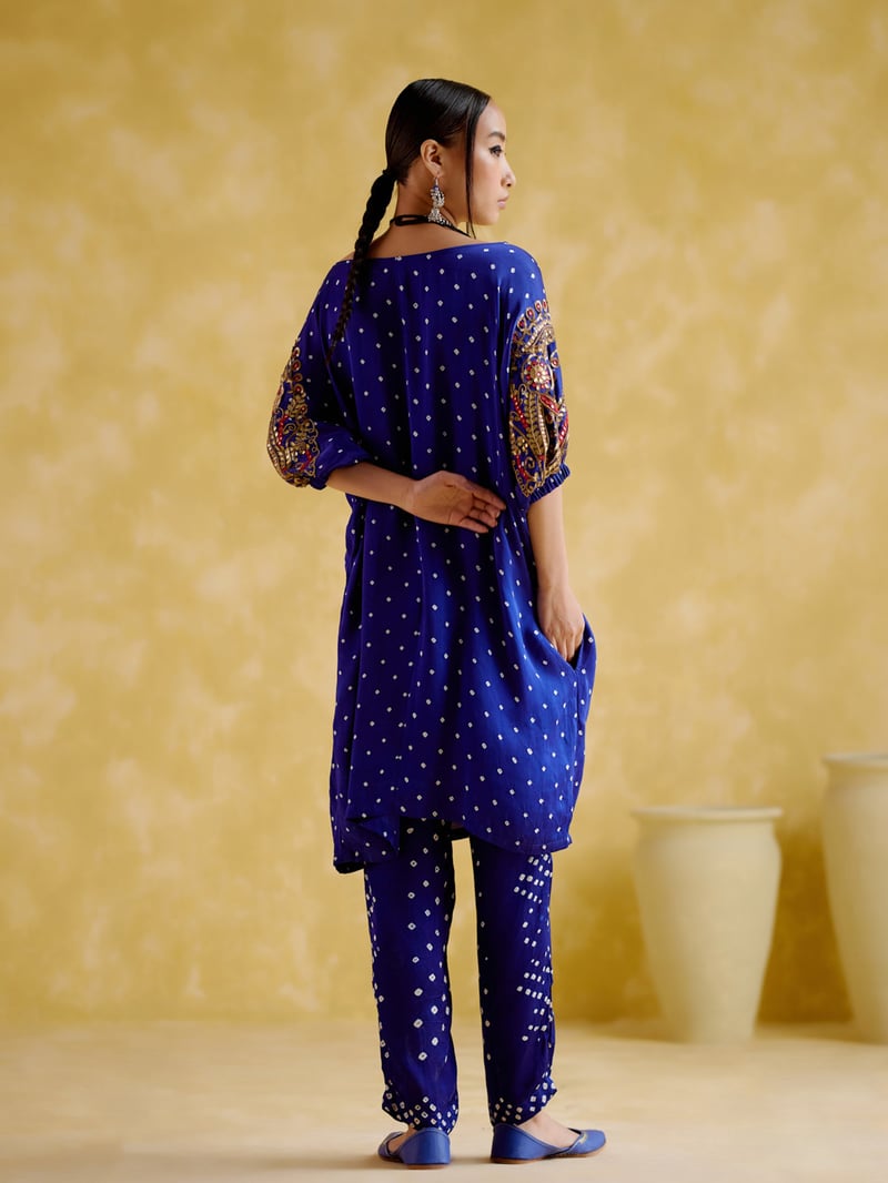 Blue Bandhani Print Tunic and Pants Co-ord Set