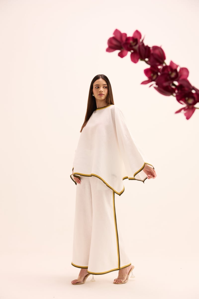 White Linen Asymmetric Top and Wide-Leg Co-ord Set