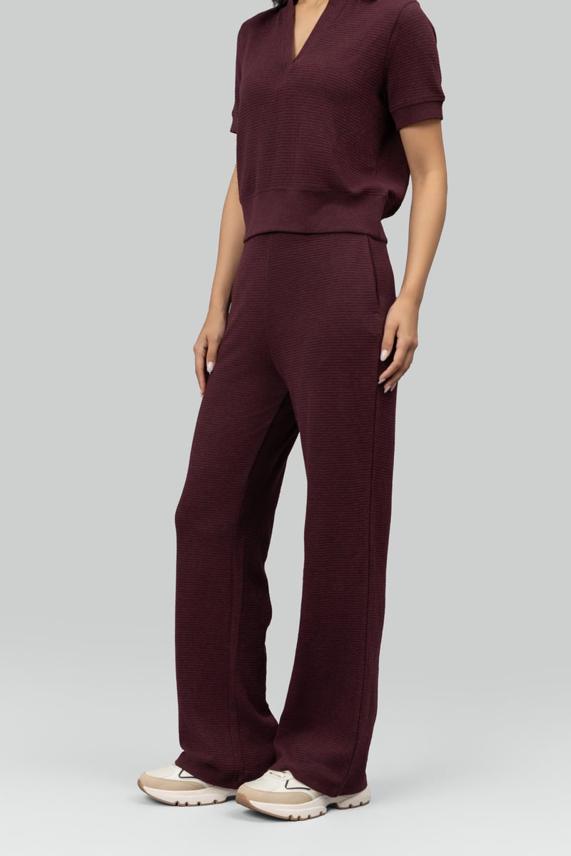 Burgundy Ottoman Rib Flared Lounge Pants