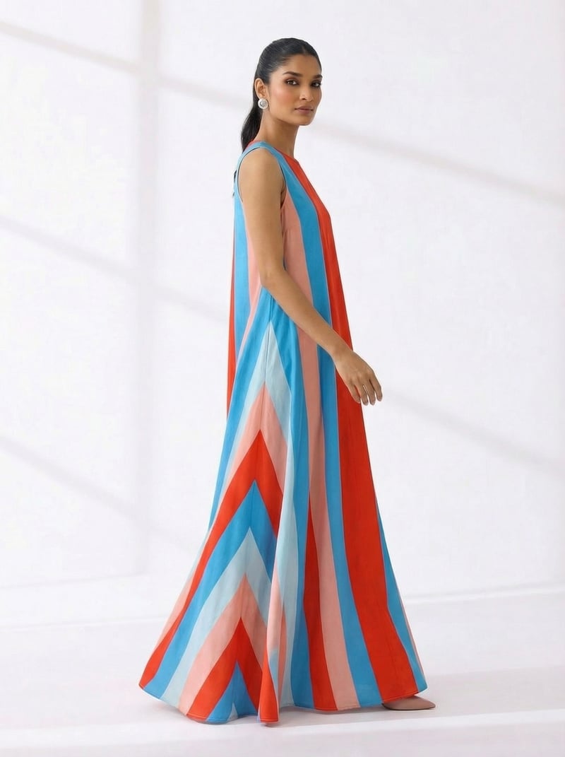 Multi-Colour Striped A-Line Maxi Dress