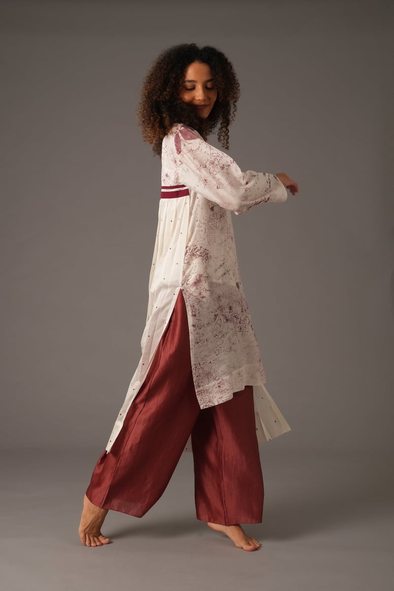 Maroon Chanderi Silk Printed Kurta and Pant Co-ord Set
