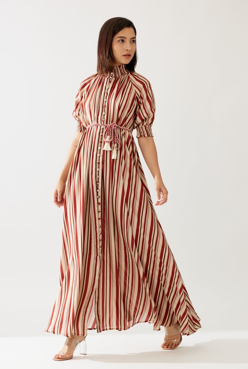 Red And Cream Stripe Long Dress
