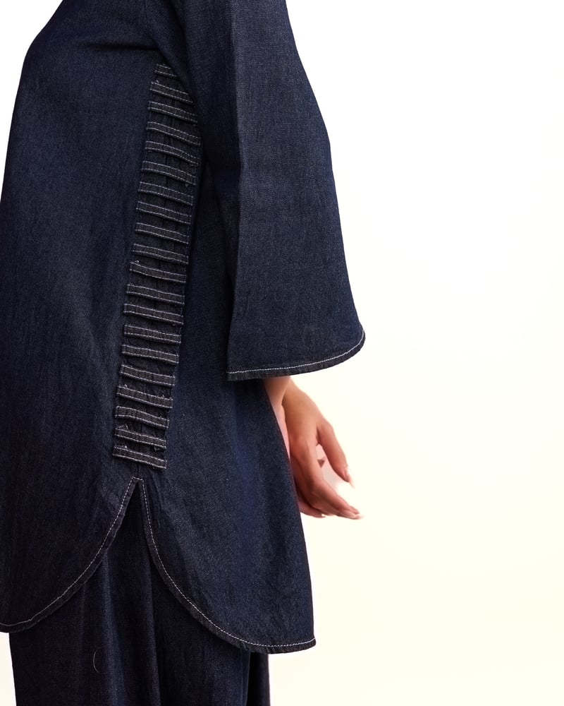 Indigo Denim Tunic and Wide-Leg Pants Co-ord Set