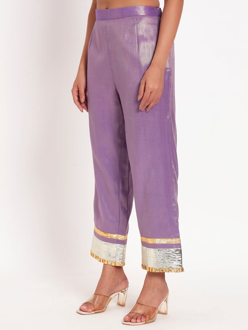 Lavender Cotton Tissue Straight Kurta Set with Gotta Work