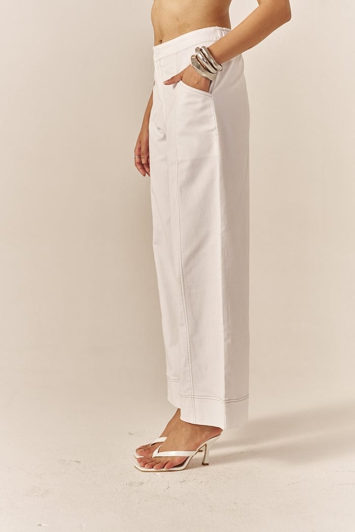 White Denim Oversized Shirt and Flared Pants Co-ord Set