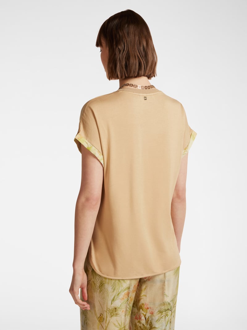 Beige Scenic Abstract Print Relaxed-Fit Boxy Top
