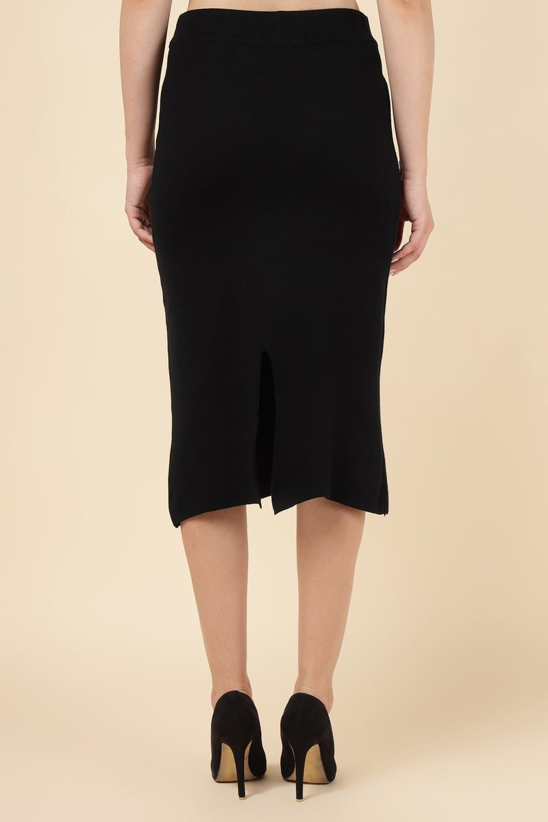 Black Graphic Knit Top and Midi Skirt Co-ord Set