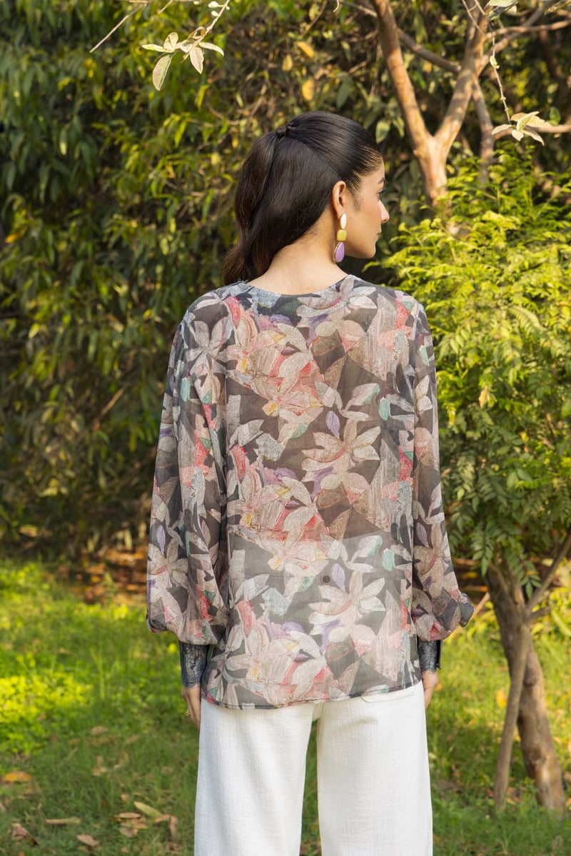 Black Rose Printed Georgette Silk Shirt