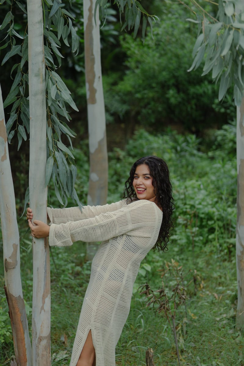 Beige Crochet Net Cover-Up Maxi Dress with Side Slits
