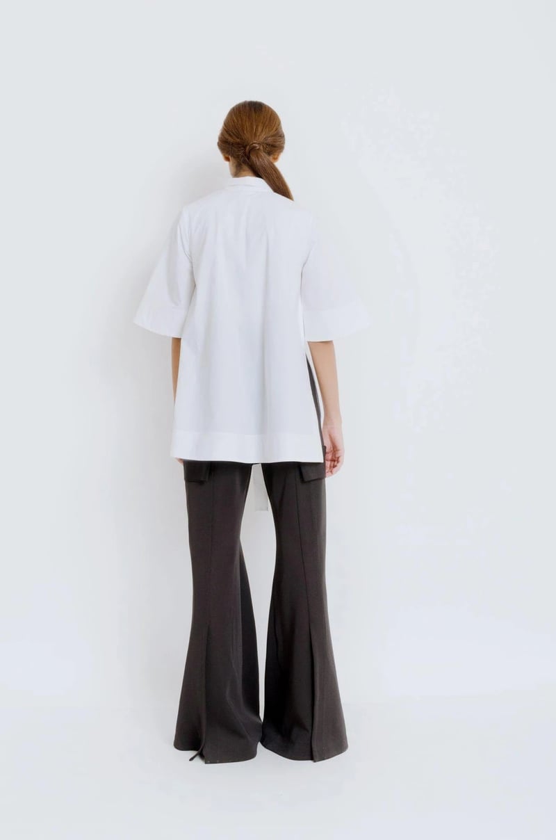 White Tie-Up Belted Cape-Back Shirt