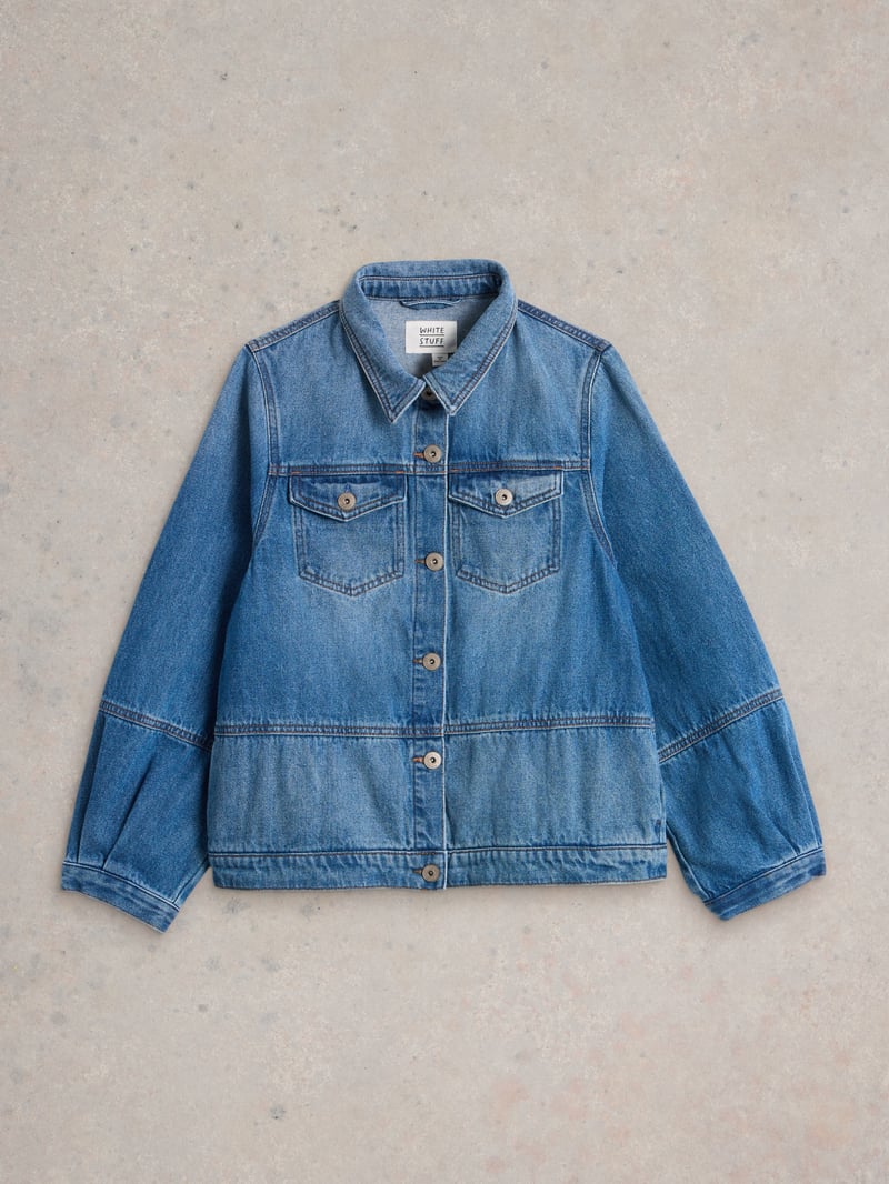 Mid Denim Button-Front Denim Jacket with Chest Pockets
