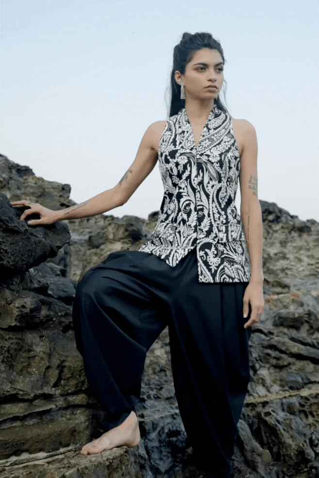 Black Dhoti-Inspired Cowl Drape Trousers