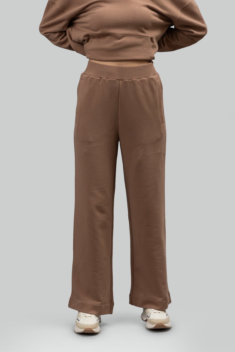 Mocha Brown Wide-Leg Cotton Terry Lounge Trackpants