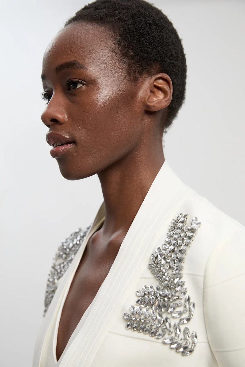 White Cropped Embellished Shoulder Jacket