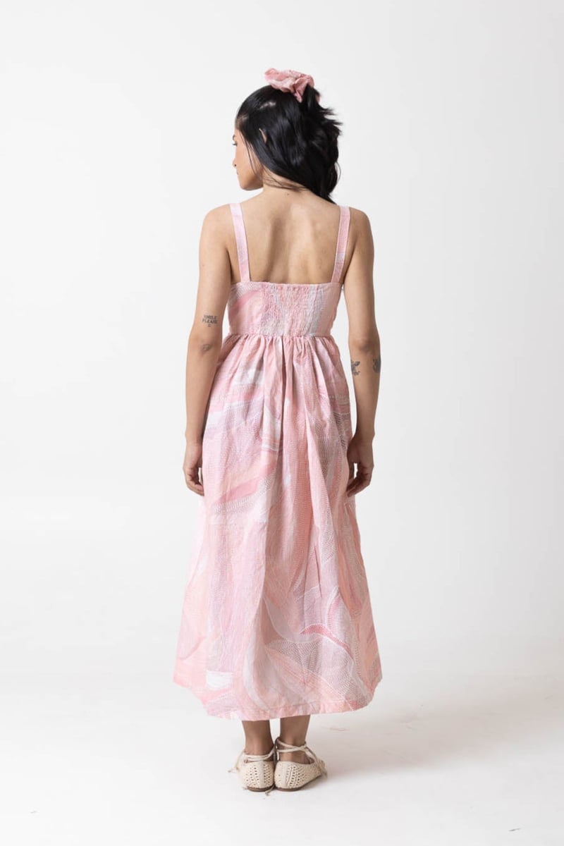 Pink/Peach Printed Fit and Flare Midi Dress