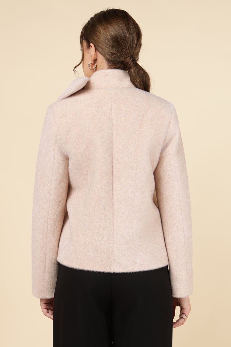 Light Pink High Neck Bow Detail Button-Front Jacket