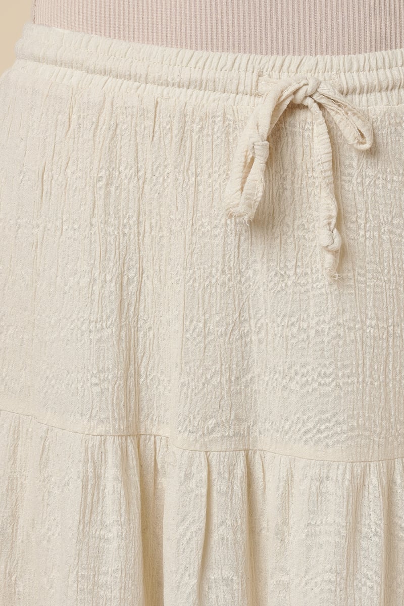 Natural Tiered Midi Skirt with Drawstring Waist