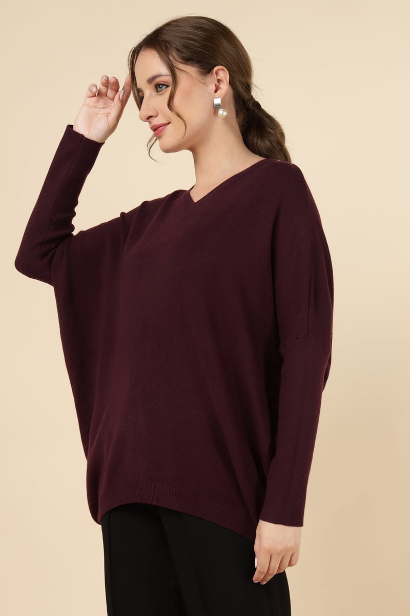 Bordo V-Neck Longline Relaxed Fit Sweater
