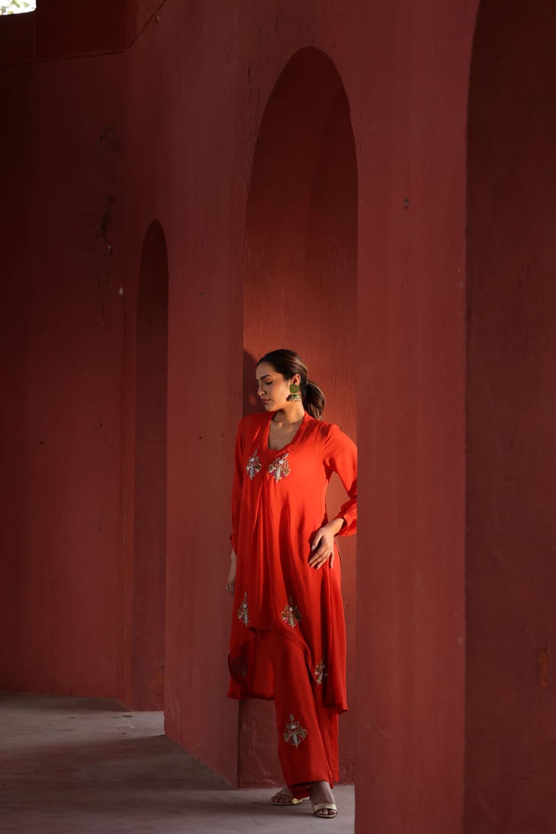 Georgette Red Co-Ord Set