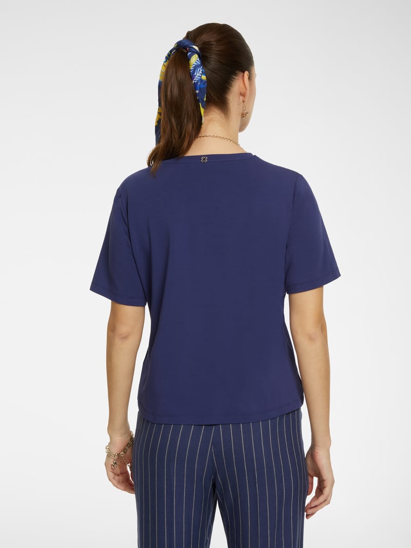 Blue Embellished Round-Neck Cotton Jersey T-Shirt