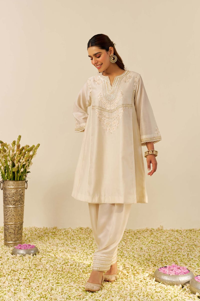 Daisy Ivory Embroidered Short Kurta and Salwar Set