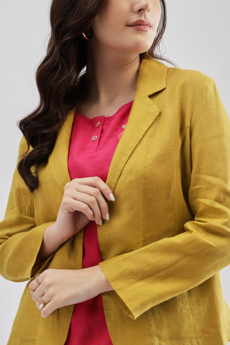 Lime Linen Tailored Open-Front Blazer