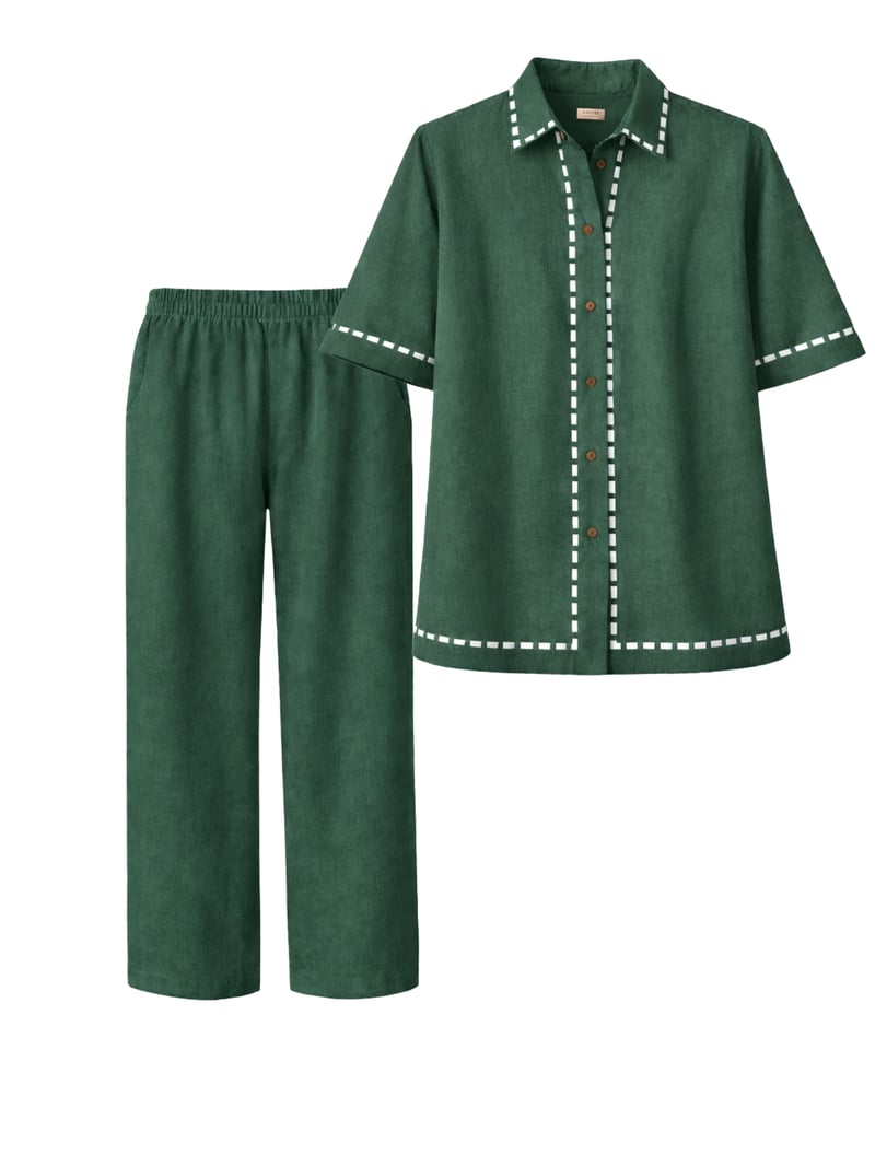 Forest Green Cotton-Linen Shirt and Pants Co-ord Set