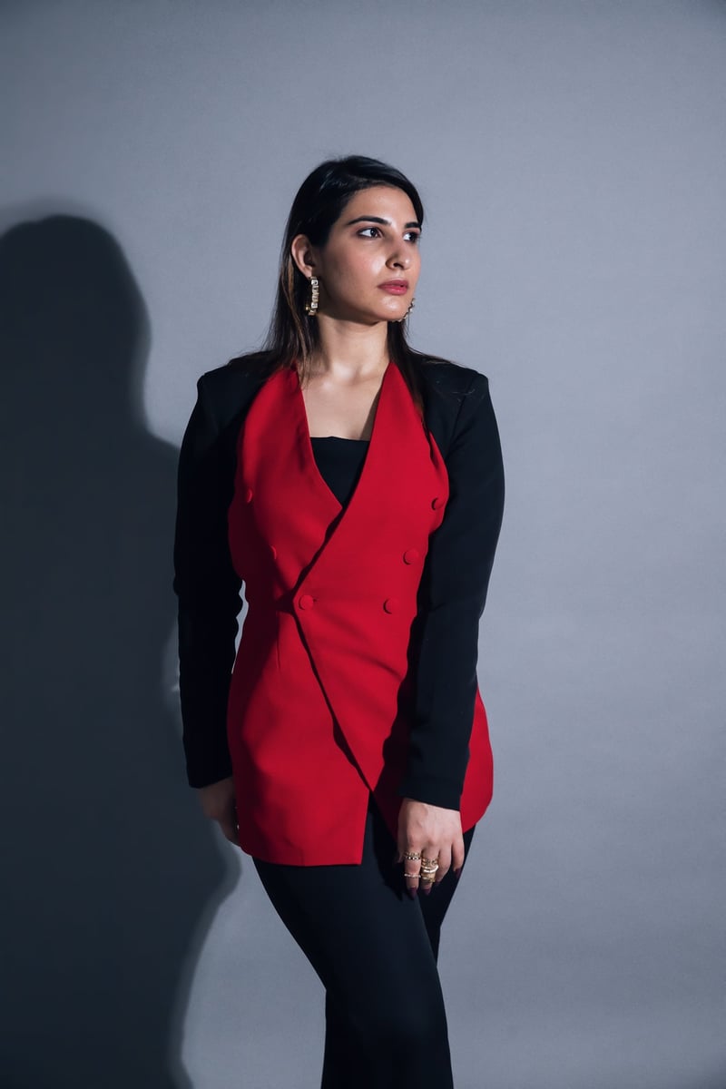 Red and Black Double-Breasted Blazer Co-ord Set