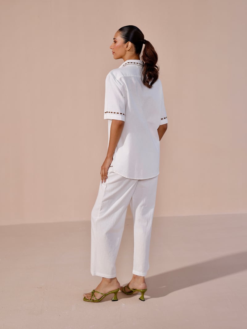Vanilla Cotton Linen Shirt and Pants Co-ord Set