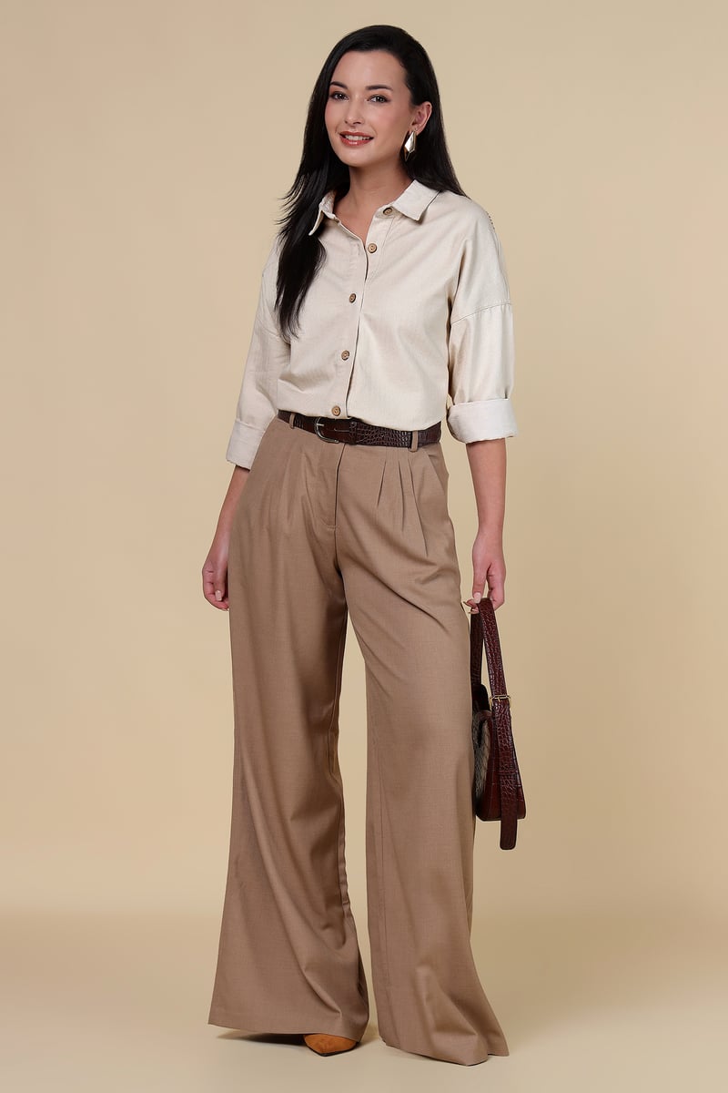 Beige Relaxed-Fit Button-Down Shirt with Back Motif — ASPRIN FASHION