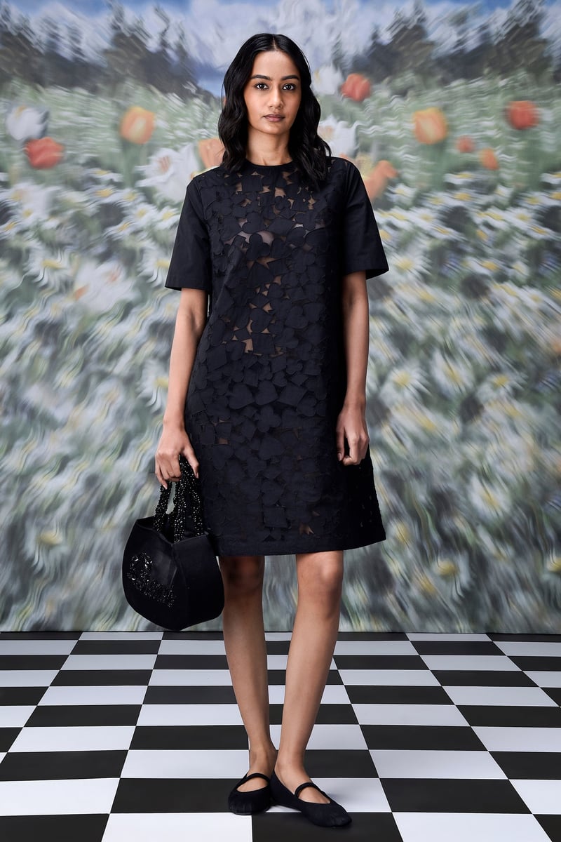 Black Cutwork Applique Shift Dress — Genes Lecoanet Hemant