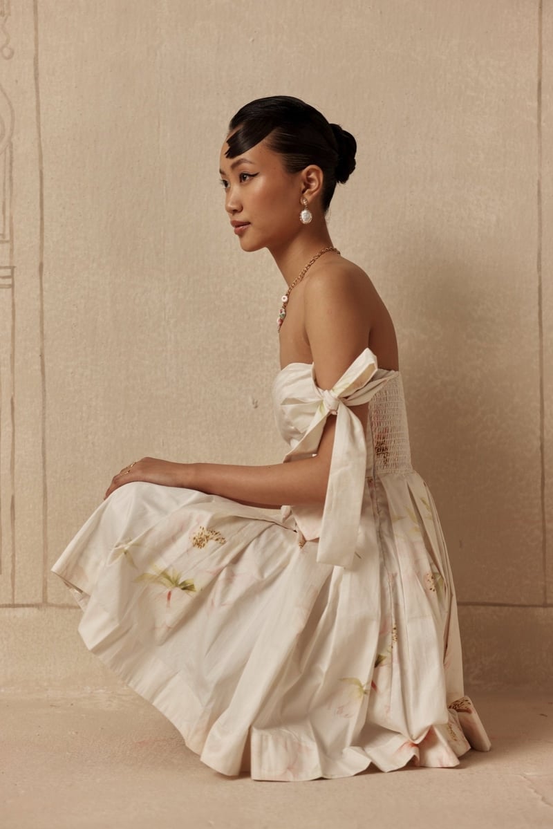 Ivory Floral Off-Shoulder Sweetheart Mini Dress