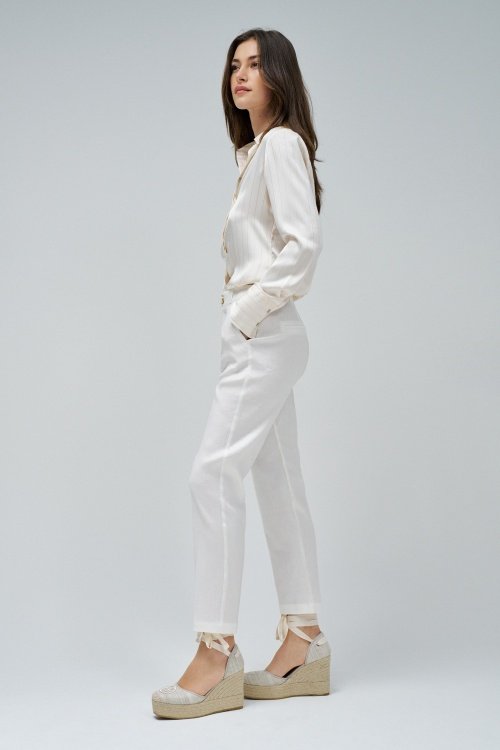 Light Pearl High-Rise Straight-Leg Tailored Trousers