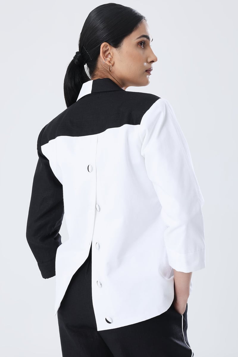 Black and White Colorblock Double-Breasted Blazer