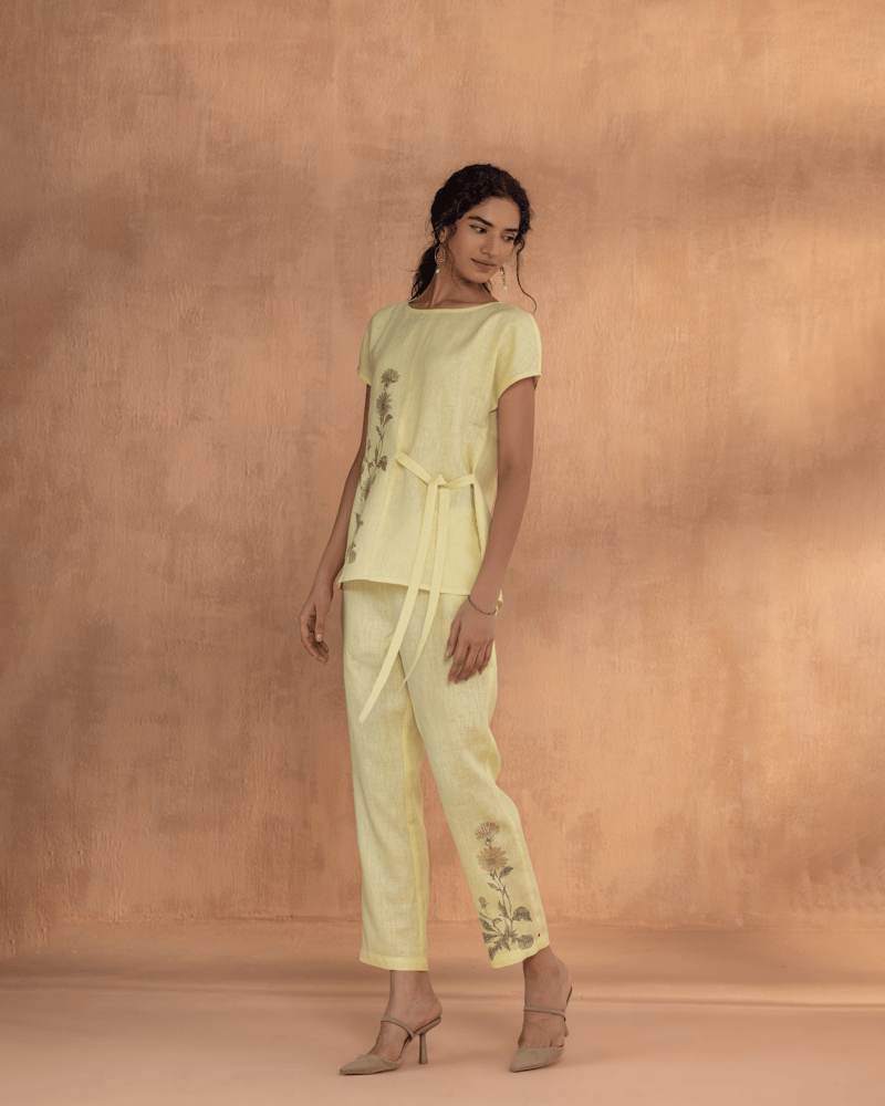 Lemonade Linen Round-Neck Side-Tie Top
