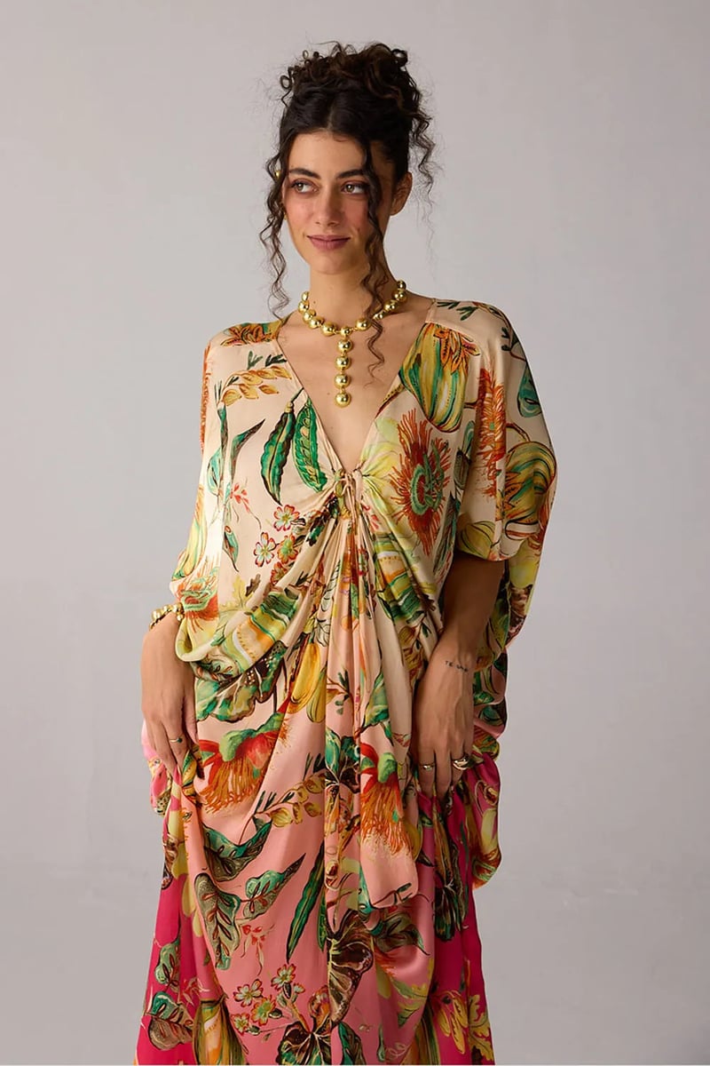 Pink Ombre Floral Kaftan Maxi Dress