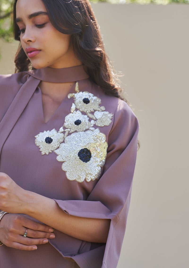 Mocha Mousse Embellished Tunic and Trouser Co-ord Set