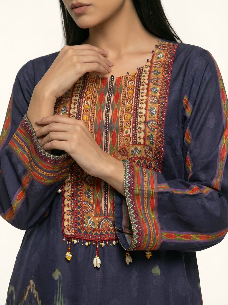 Grey Printed Muslin Silk Kurta Set with Dupatta
