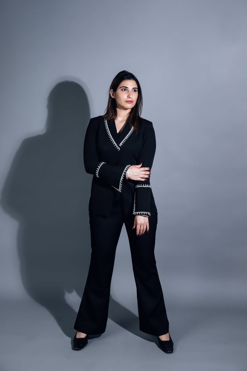 Black Crystal-Trim Blazer and Flared Trouser Co-ord Set