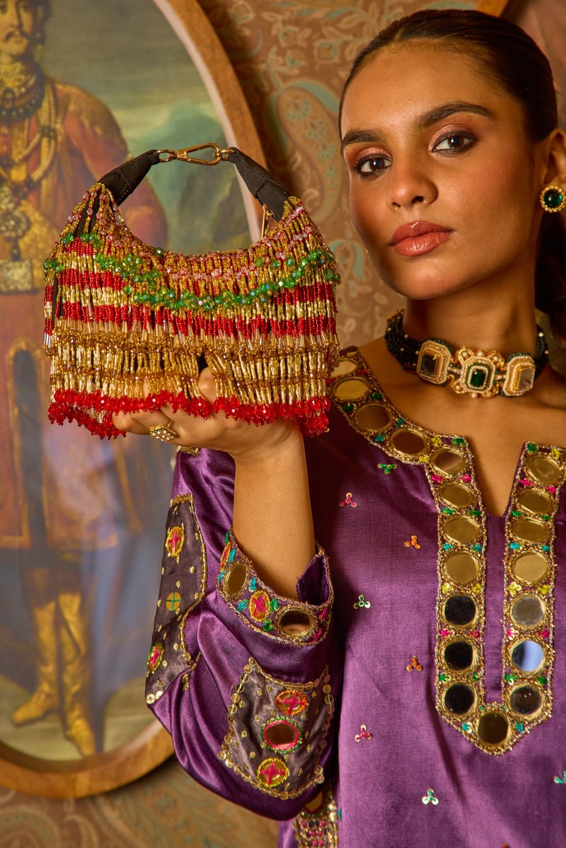 Faiza Boat Bag-Gold Red