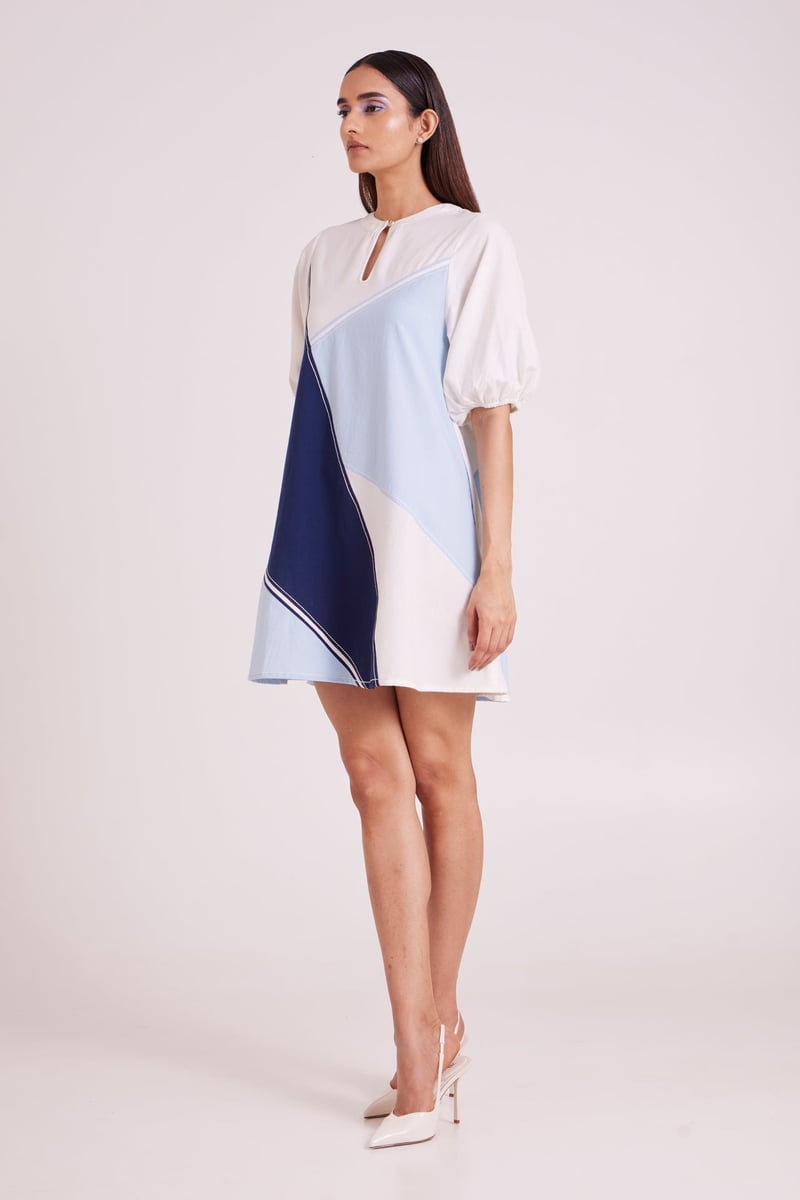 Multi Colour Colorblocked Mini Shift Dress