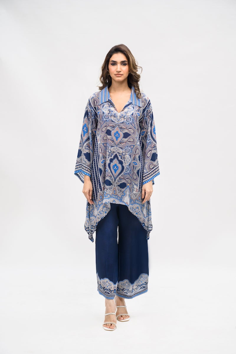 Navy Printed A-Line Tunic and Wide-Leg Pants Co-ord Set — Chakkraa