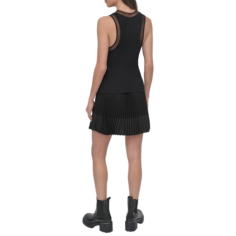 Black Slim-Fit Scoop-Neck Tank Top with Sheer Mesh Detail