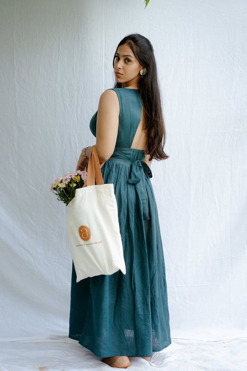 Bottle Green Linen Backless Fit and Flare Maxi Dress